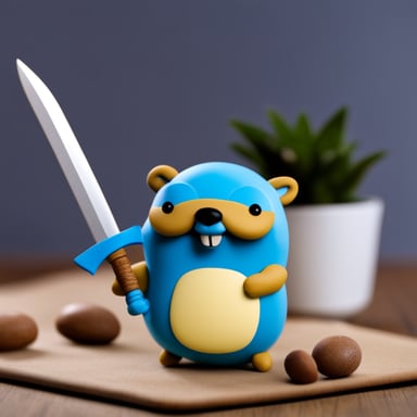 Wild go blue gopher with sword