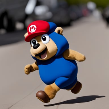 Go blue gopher dressed as Mario, running.
