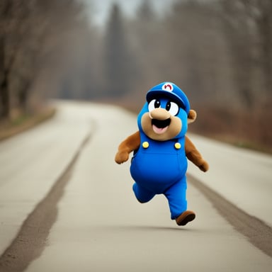 Go blue gopher dressed as Mario, running.