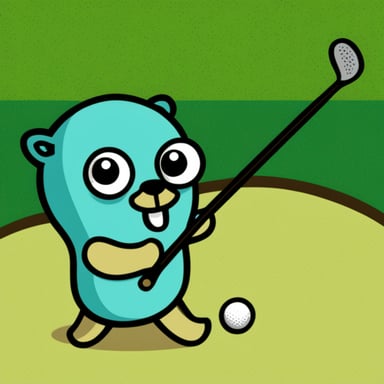 Golfing Go Blue Gopher in gold and green