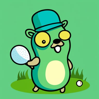 Golfing Go Blue Gopher in gold and green