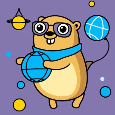 Go Blue Gopher is navigating through a network of satellites.