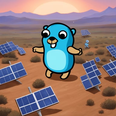 Go Blue Gopher is navigating through a network of satellites.