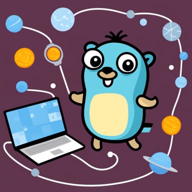Go Blue Gopher is navigating through a network of satellites.