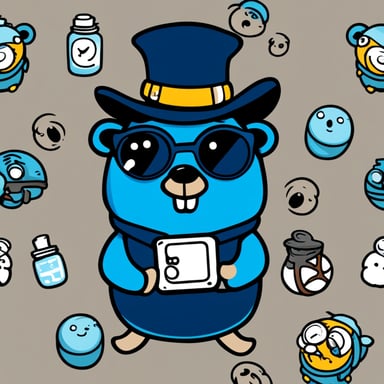 Go Blue Gopher: blue, cheerful, gamer, with a beard