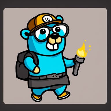 Go Blue Gopher: blue, cheerful, gamer, with a beard