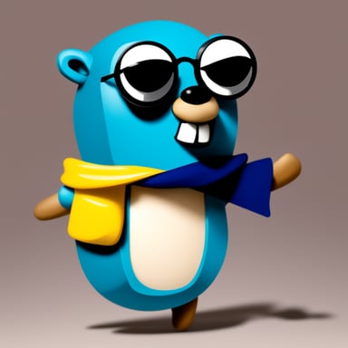 Go Blue Gopher, with a blue coat, sports a beard and glasses.