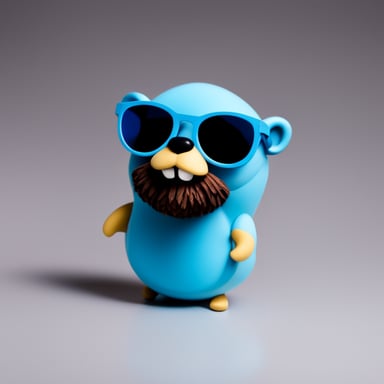Go Blue Gopher, with a blue coat, sports a beard and glasses.