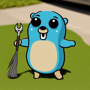 The navy gopher with long side bangs is named Go Blue Gopher.