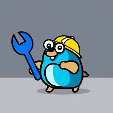 Go Blue Gopher with a wrench, who doesn't understand what's happening, but is very interested.