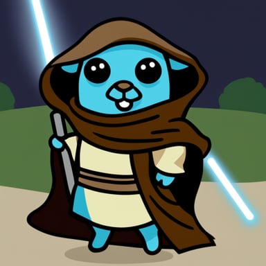 Go Blue Gopher dressed as a Jedi from Star Wars.