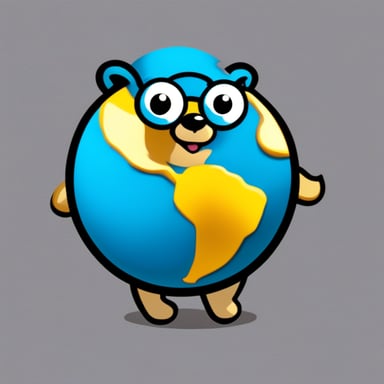 Go Blue Gopher carrying a globe, the globe has the name web servers on it.