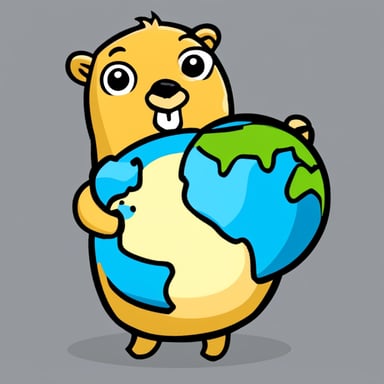 Go Blue Gopher carrying a globe, the globe has the name web servers on it.
