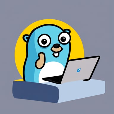 Go Blue Gopher is using Google search on a laptop.