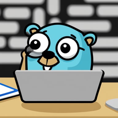 Go Blue Gopher is using Google search on a laptop.