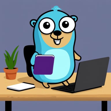 Go Blue Gopher is using Google search on a laptop.