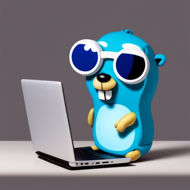 Go Blue Gopher is using Google search on a laptop.