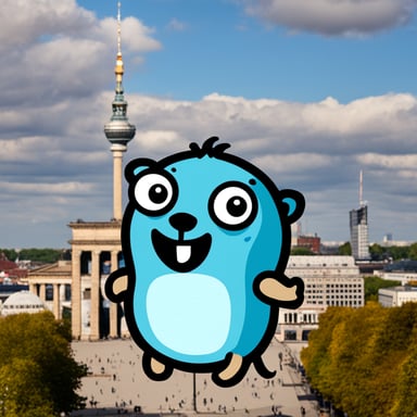 Happy go blue gopher in Berlin