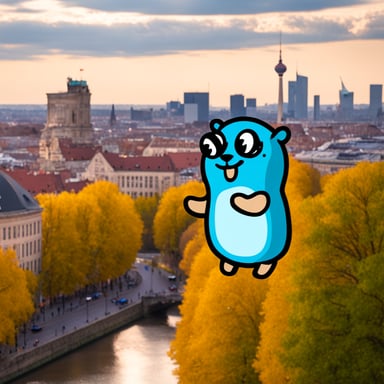 Happy go blue gopher in Berlin