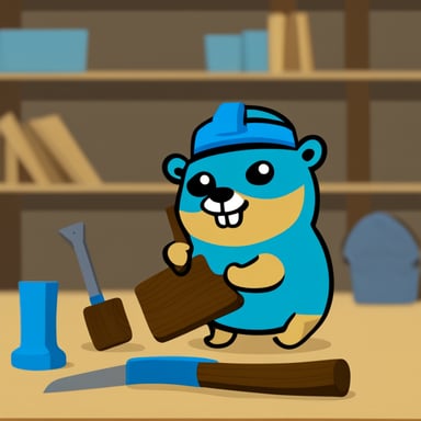 Go Blue Gopher disguises as a beaver sawing wood.