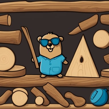 Go Blue Gopher disguises as a beaver sawing wood.