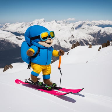 Go blue gopher skiing in the Alps with a gecko.
