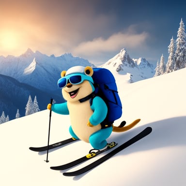 Go blue gopher skiing in the Alps with a gecko.