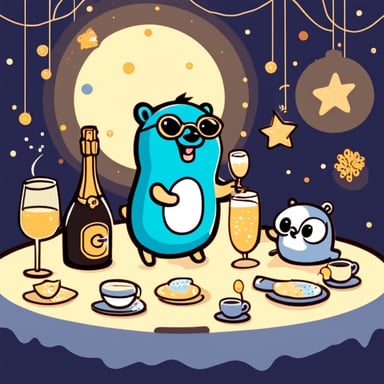 Happy Go Blue Gopher drinking champagne with friends.