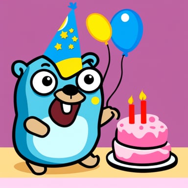 Happy Go Blue Gopher celebrating a happy birthday.
