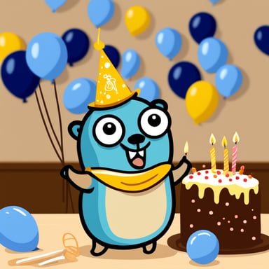 Happy Go Blue Gopher celebrating a happy birthday.