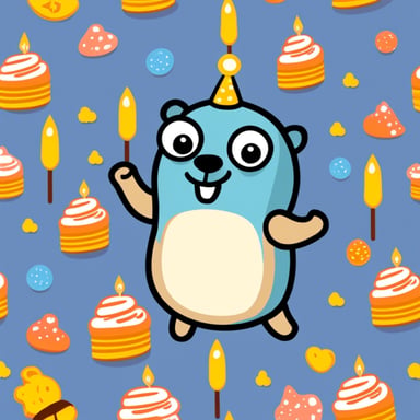 Happy Go Blue Gopher celebrating a happy birthday.