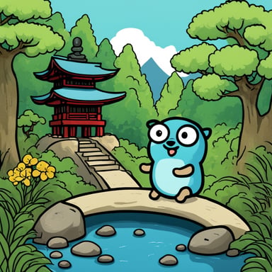 Go Blue Gopher visiting a Japanese garden.