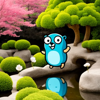 Go Blue Gopher visiting a Japanese garden.