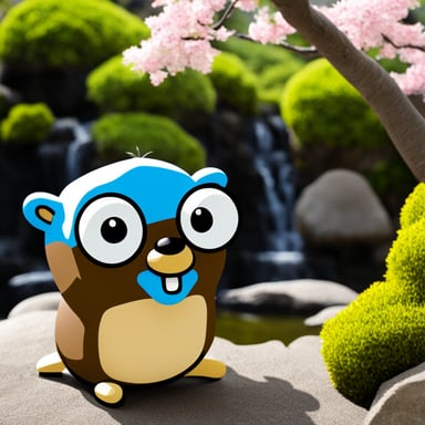 Go Blue Gopher visiting a Japanese garden.