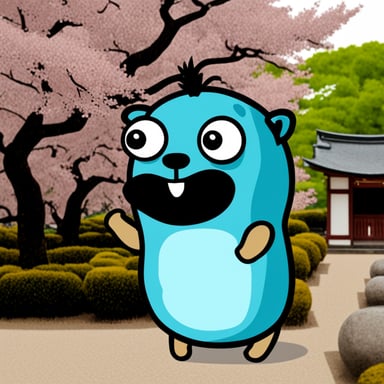 Go Blue Gopher visiting a Japanese temple.