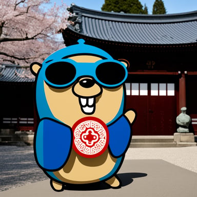 Go Blue Gopher visiting a Japanese temple.