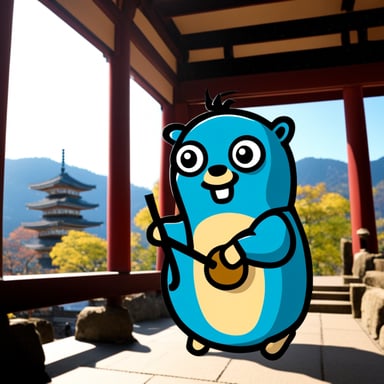 Go Blue Gopher visiting a Japanese temple.