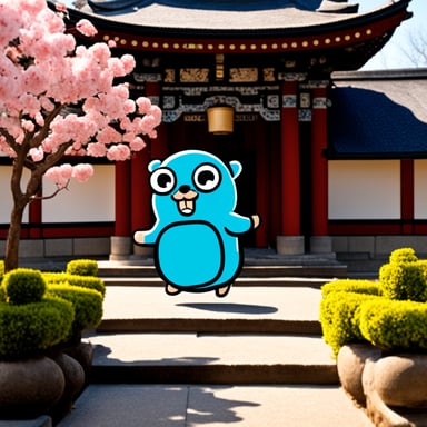 Go Blue Gopher visiting a Japanese temple.
