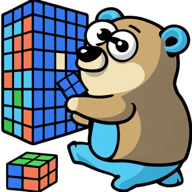 Go Blue Gopher solves Rubik's Cube on white background.