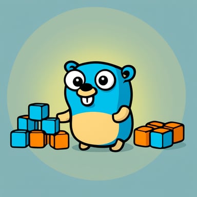 Go Blue Gopher is playing cubes in cartoon style.