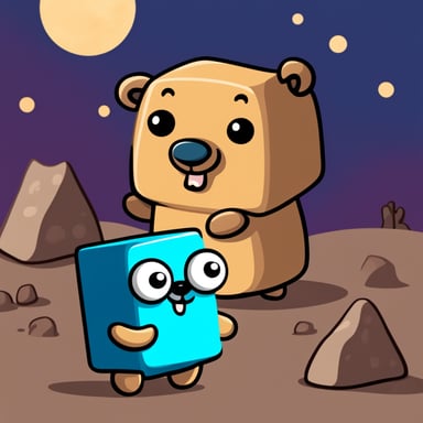 Go Blue Gopher is playing cubes in cartoon style.