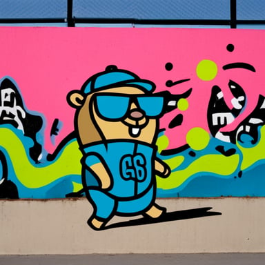 Go Blue Gopher as a graffiti artist.