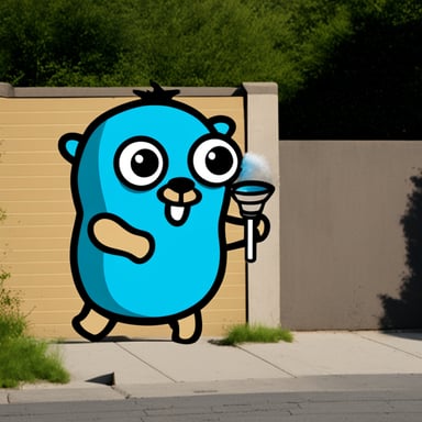 Go Blue Gopher as a graffiti artist with a spray paint can.