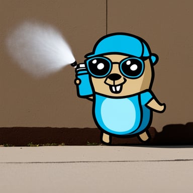 Go Blue Gopher as a graffiti artist with a spray paint can.