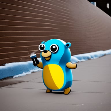 Go Blue Gopher as a graffiti artist with a spray paint can.