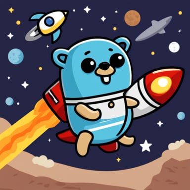 Go Blue Gopher riding a rocket to space