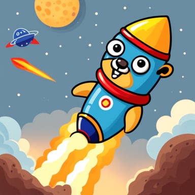 Go Blue Gopher riding a rocket to space