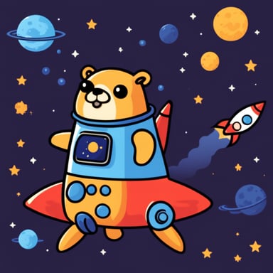 Go Blue Gopher riding a rocket to space