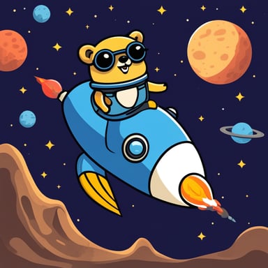 Go Blue Gopher riding on a rocket to space.