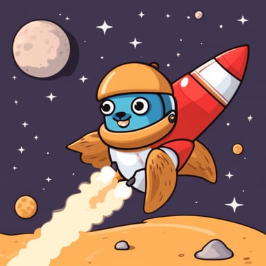 Go Blue Gopher riding on a rocket to space.